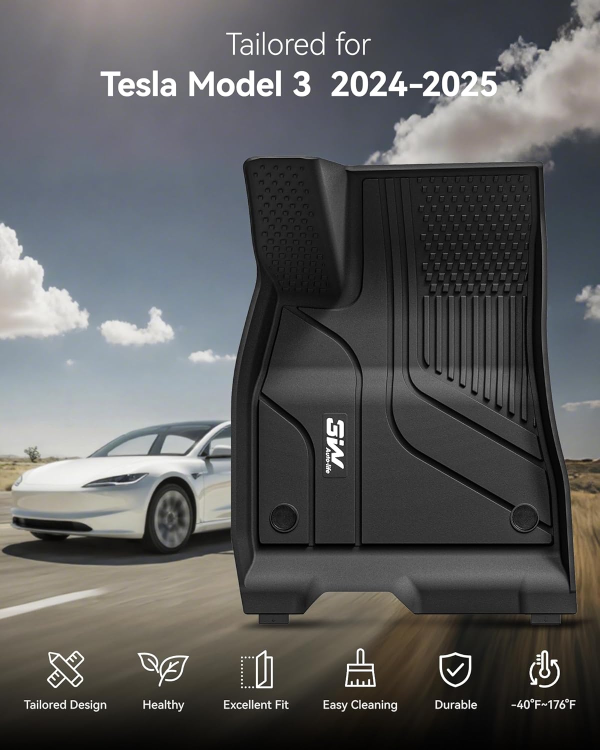 Tesla Model 3 2024 - 2026 Highland New Generation ADRIAN 3W Custom Floor Mats TPE Material & All - Weather Protection - Adrian.UAE
