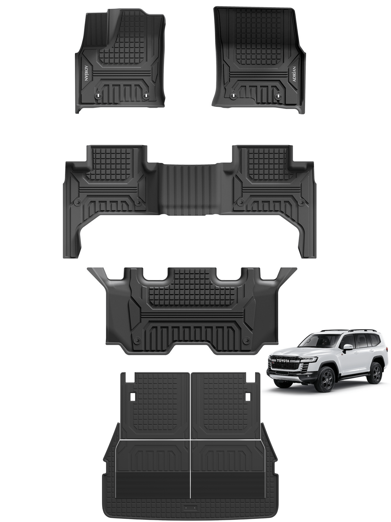 Toyota Land cruiser 2022 - 2025(3 Rows) Black Color - 3W ADRIAN Car Mats - Adrian.UAE